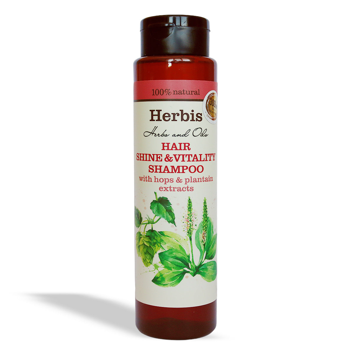 HERBIS Shampoo for shine and vitality of hair with hop and plantain extracts, 300ml