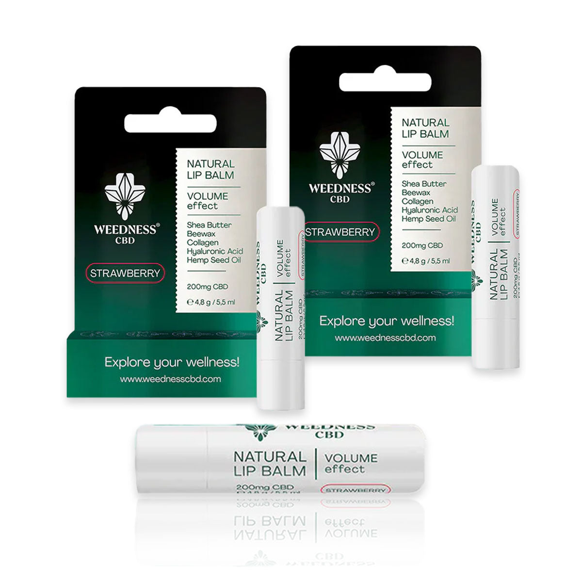 Bundle 1+1=3 "Natural Lip Balm with Volume Effect 4% CBD (Strawberry)"