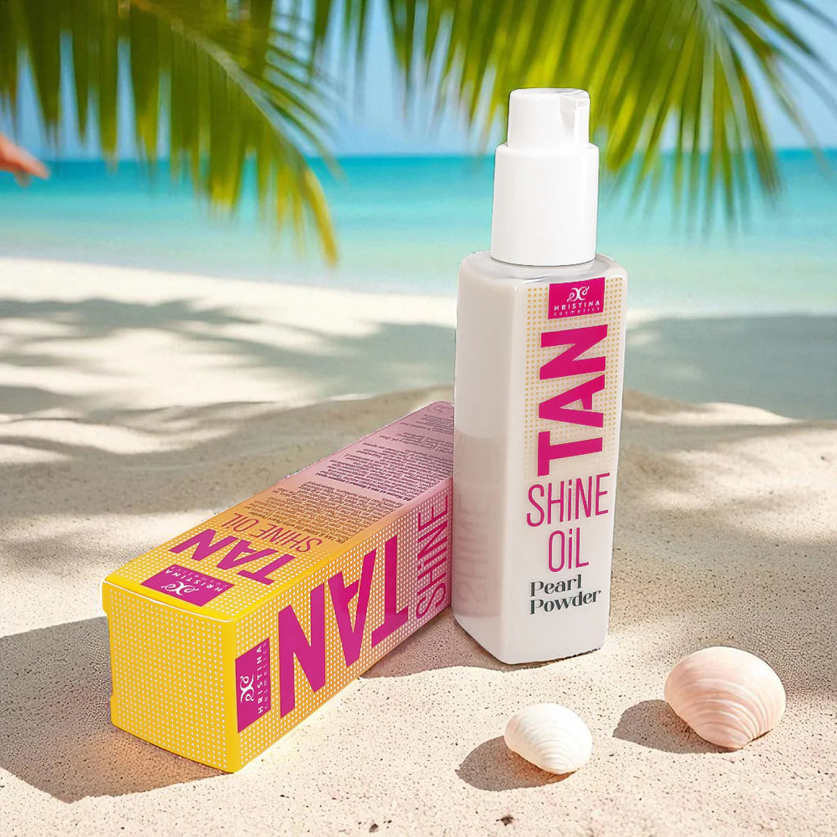 Tanning and glow oil with pearl powder