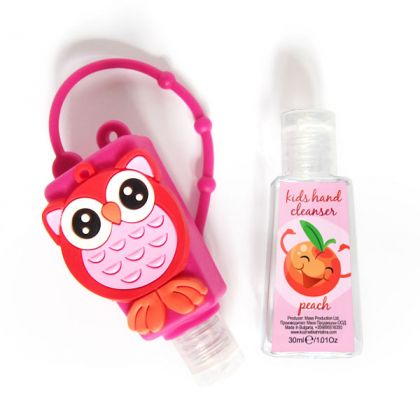 Children's Hand Cleansing Gel "Peach" in a soft silicone holder, 30 ml