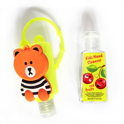 Children's hand cleansing gel "Red Fruits" in a soft silicone holder, 30 ml